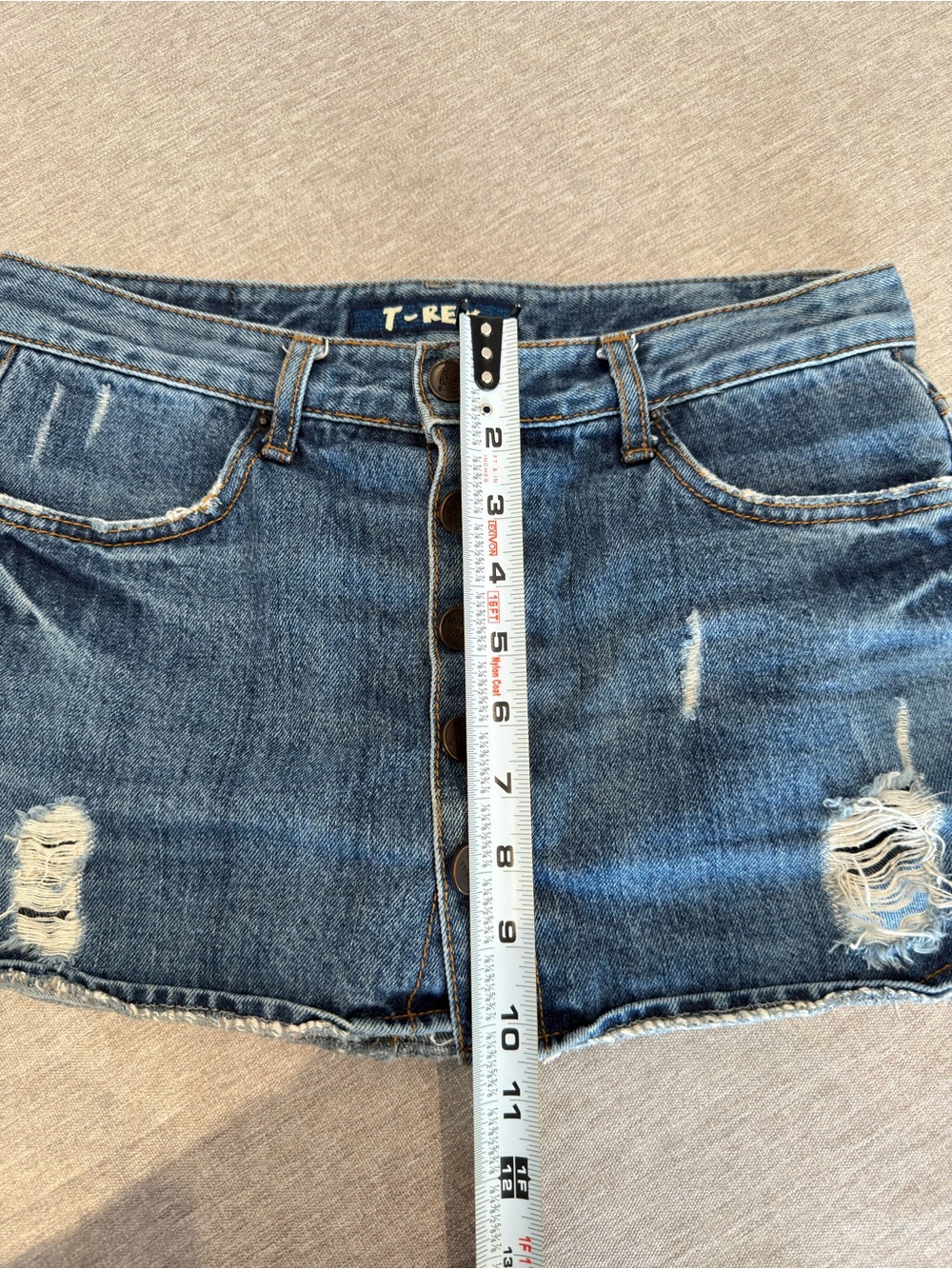 Button-Front Distressed Denim Mini Skort - Blue - Picture 3 of 4